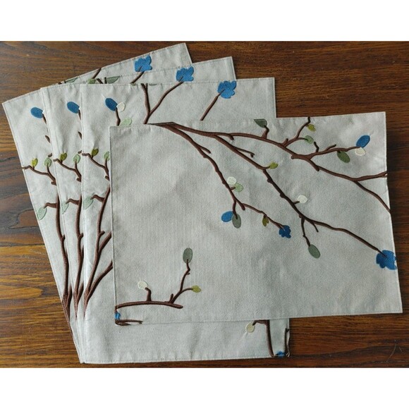 Branches Embroidery Placemats Set Very Nice SEE PICS - Picture 2 of 6